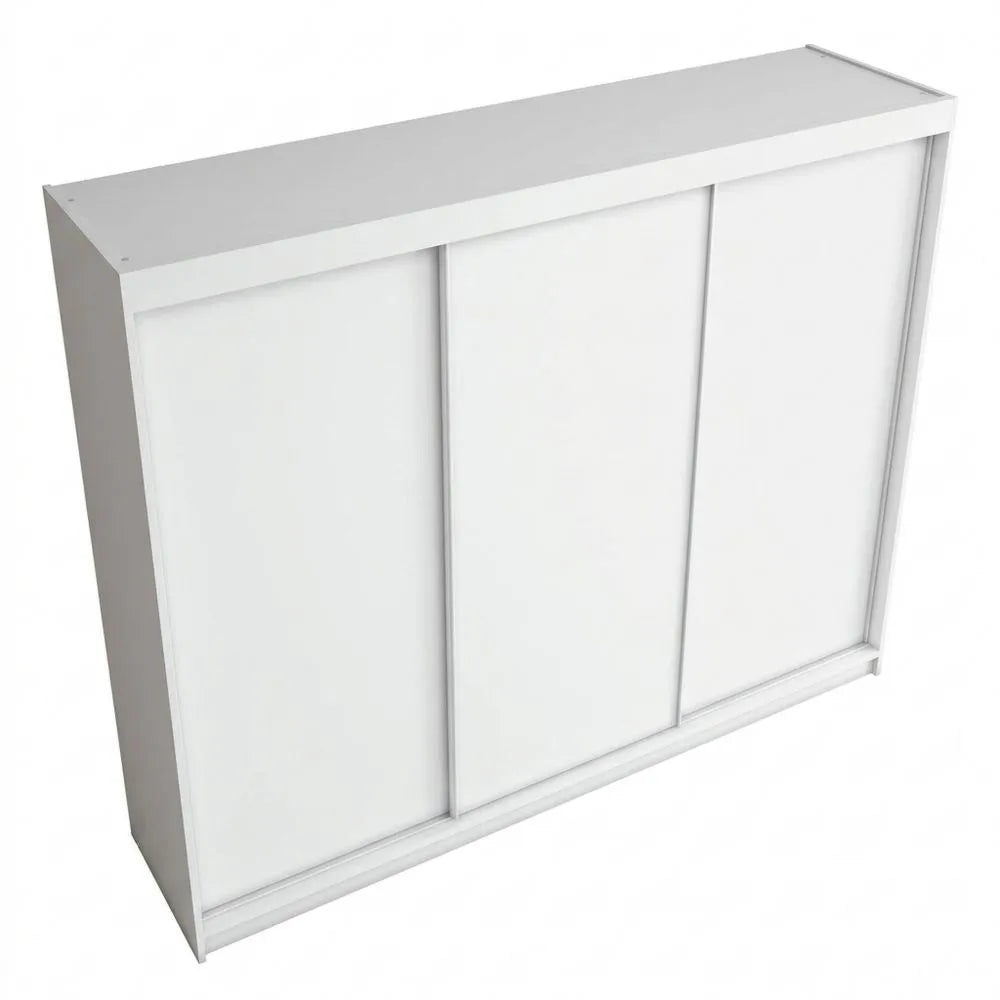 Großer Schwebetürenschrank mit 3 Türen und 4 Schubladen, Weiß
