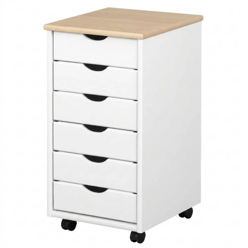 Rollcontainer mit 6 Schubladen aus Kiefernholz, Weiß 35x40x65 cm