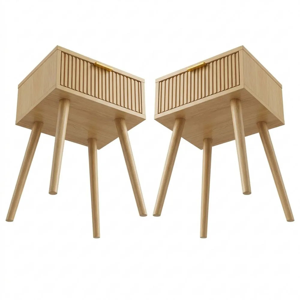 Moderner Rattan-Nachttisch im 2er Set mit Schublade für Schlafzimmer