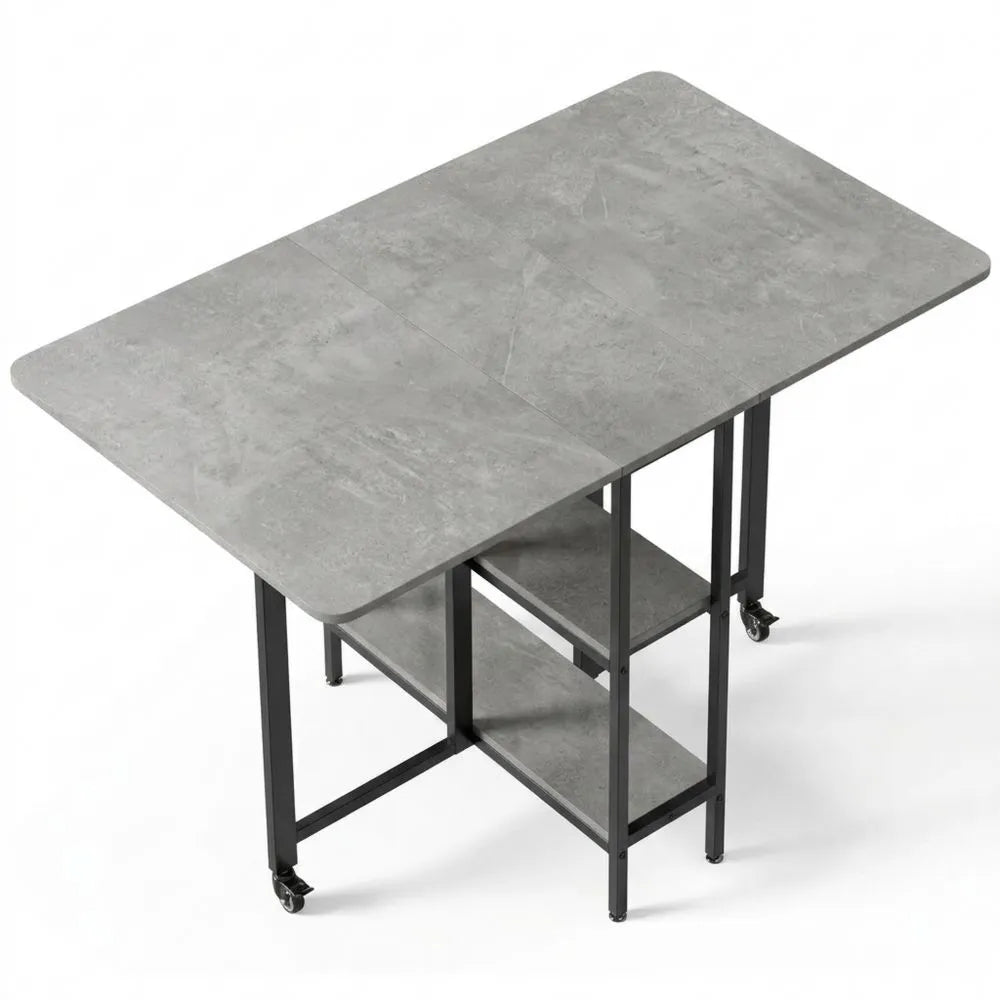 Kompakter Klapptisch mit Ablagen für kleine Räume, Esszimmer oder Küche, 140 x 80 x 75 cm, Grau