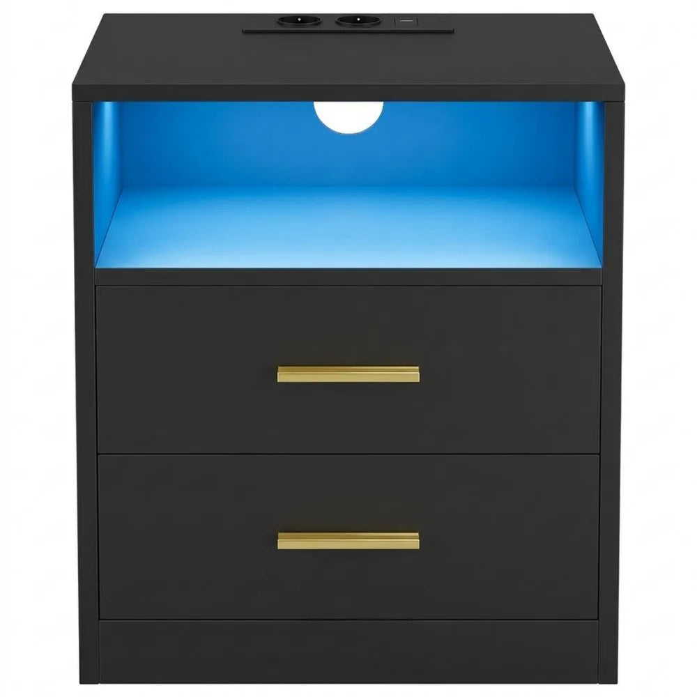 Moderner Nachttisch mit Ladestation und LED-Licht, 2er Set, inkl. Schubladen