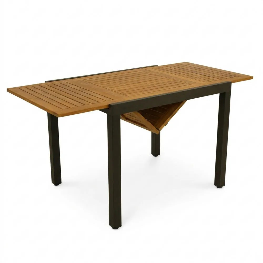 Ausziehbarer Gartentisch aus Akazienholz und Aluminium, 80/120x70cm, Anthrazit, FSC-Zertifiziert