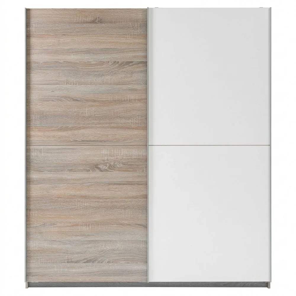 Moderner Schwebetürenschrank mit Stauraum, Eiche und Weiß