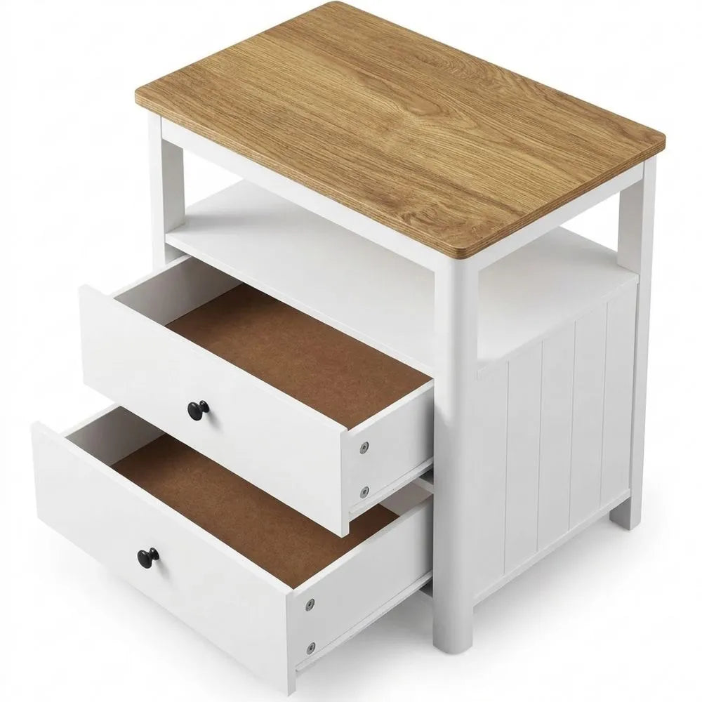 Schmaler Beistelltisch mit Steckdosenleiste und Schubladen für kleine Räume, maritimer Stil